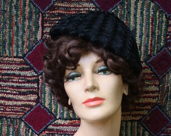 Vintage Black Straw Beret Hat