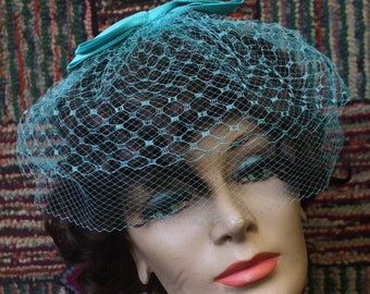 Vintage Turquoise French Veil with Bow