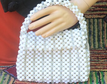 Vintage White Beaded Handbag