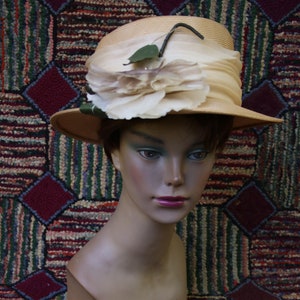 Vintage Straw Hat with Flower Trim image 1