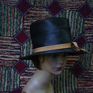 Vintage Black Straw Structured Bucket Hat