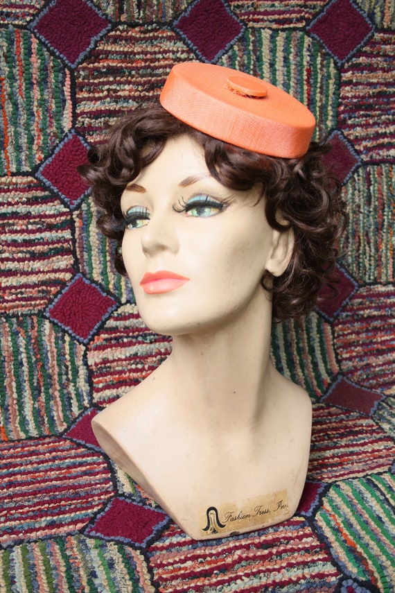 Vintage Sherbet Orange Mini Pillbox Fascinator Hat