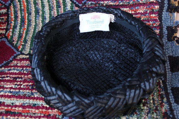 Vintage Black Woven Pillbox Hat - image 10