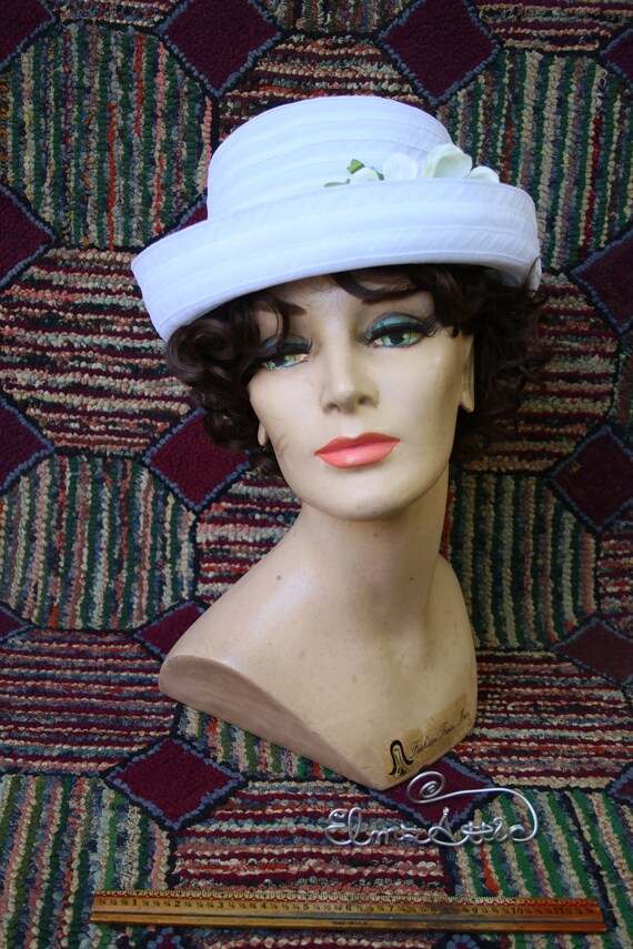 Vintage White Organza Boater Hat