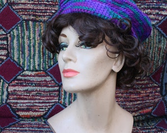Vintage Handknit Multicolor Beret Hat