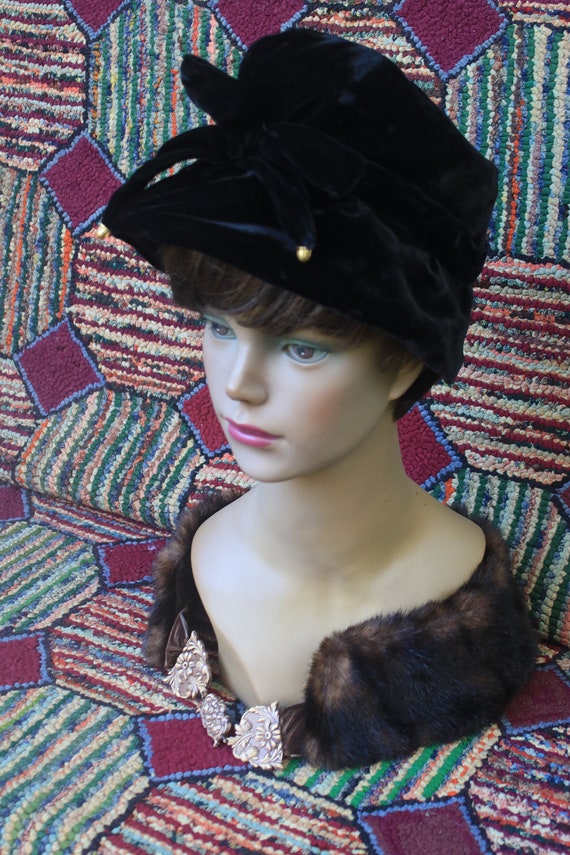 Vintage Black Velvet Mod Bucket Hat - image 5