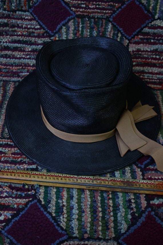 Vintage Black Straw Structured Bucket Hat - image 10