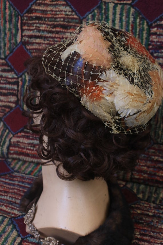 Vintage Feather Covered Pillbox Hat - image 5