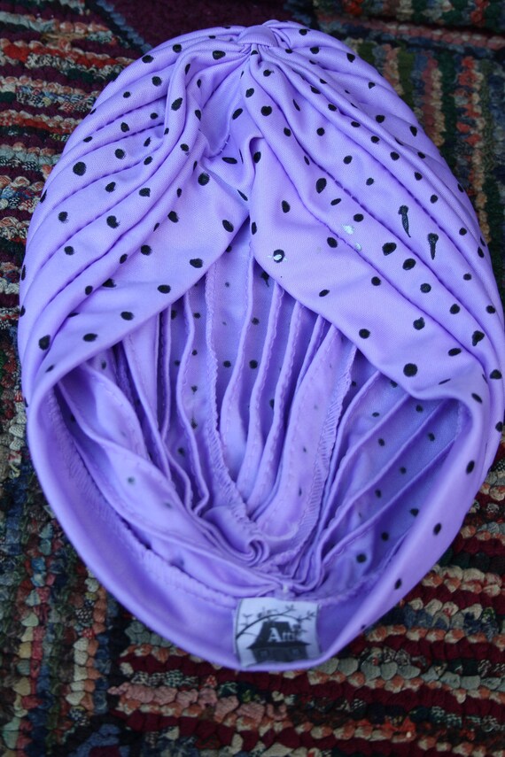 Vintage Handpainted Purple Turban with Polka Dots - image 10