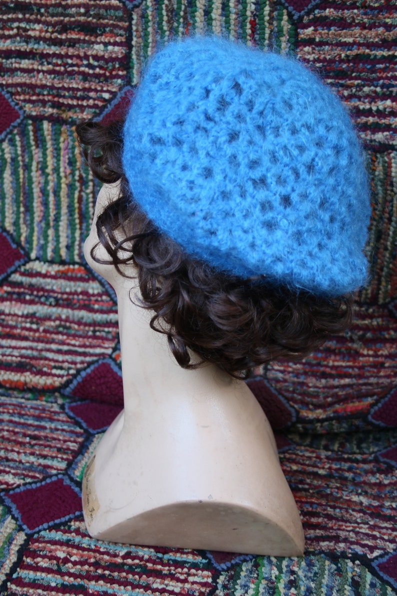 Vintage Handcrochet Electric Blue Beret Hat image 4