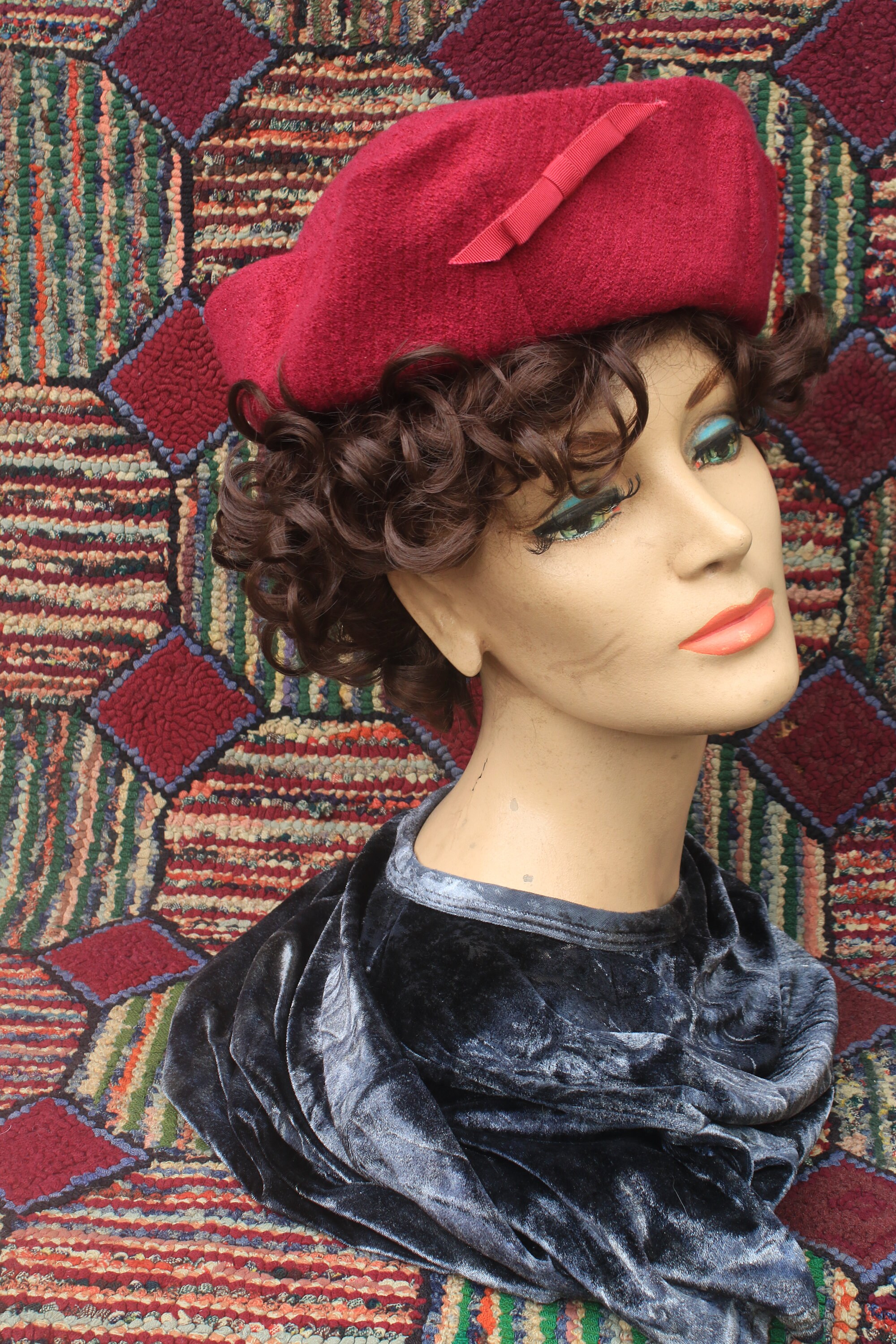 Vintage Maroon Fabric Hat Etsy