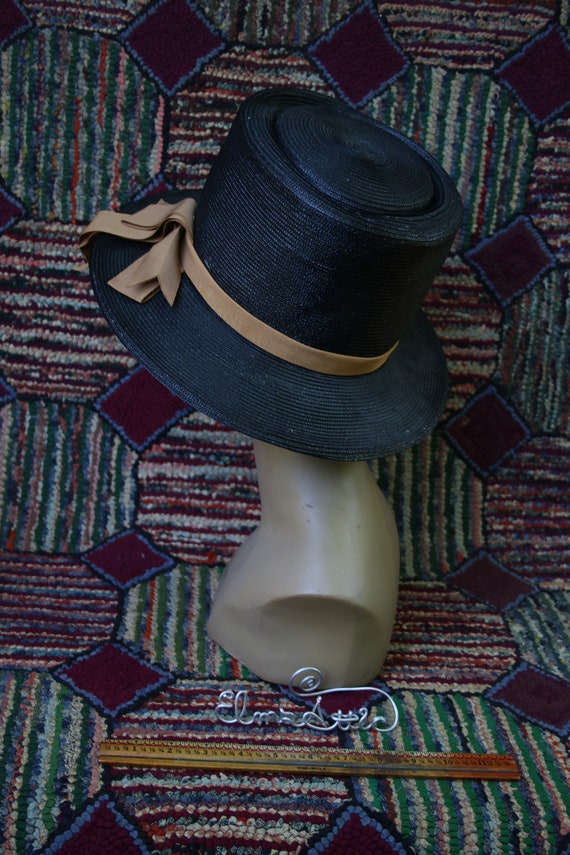 Vintage Black Straw Structured Bucket Hat - image 4