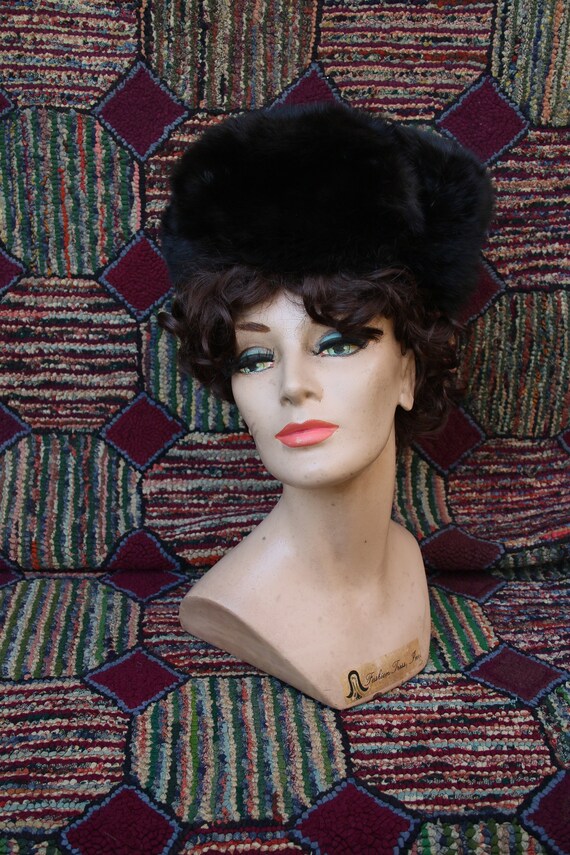 Vintage Black Rabbit Fur Ushanka Hat - image 1