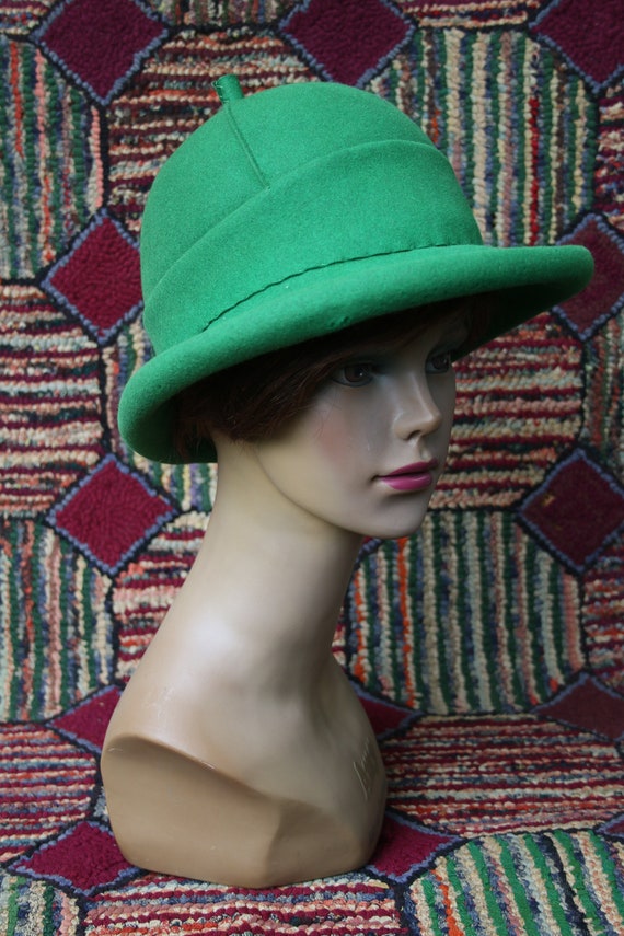 Vintage Green Felt Pith Helmet Hat - Gem