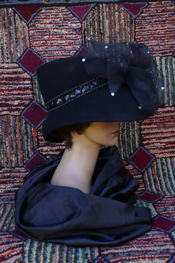 Vintage Black Felt Derby Hat - image 4