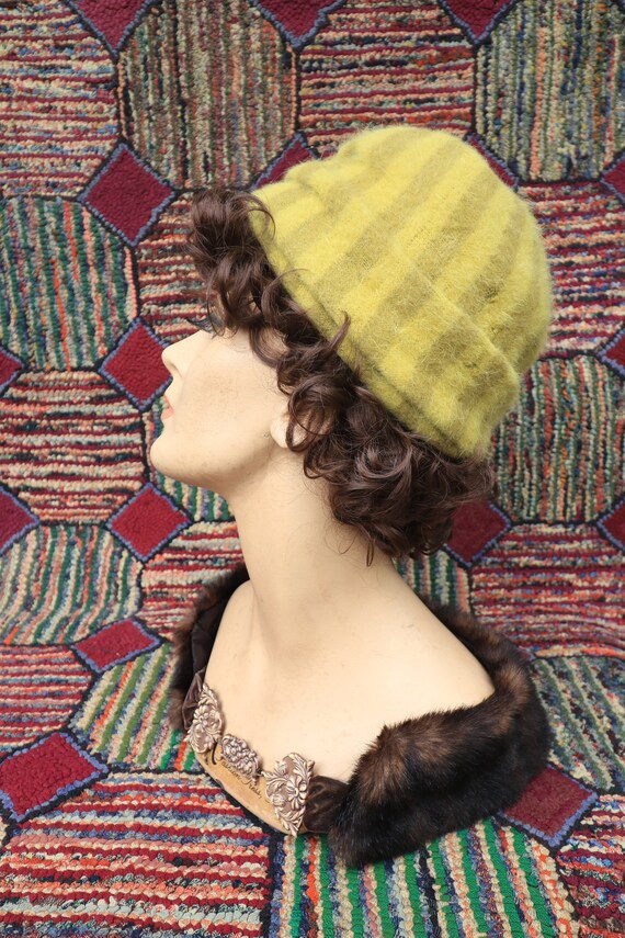 Vintage Wool Green Stripe Turban Hat - image 7