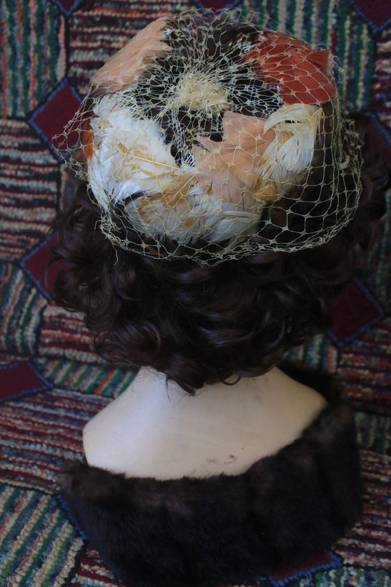 Vintage Feather Covered Pillbox Hat - image 6