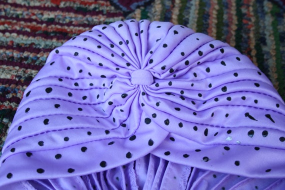 Vintage Handpainted Purple Turban with Polka Dots - image 9