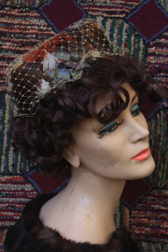 Vintage Feather Covered Pillbox Hat - image 2