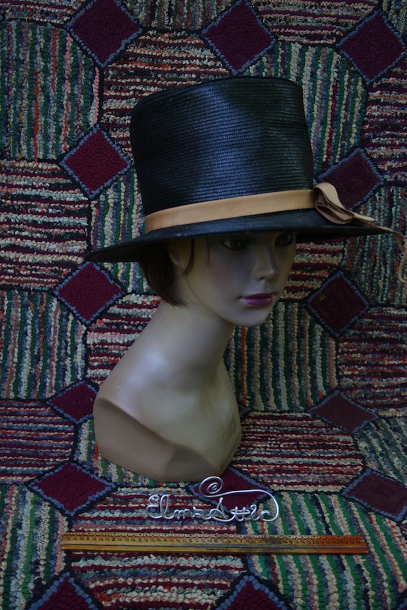 Vintage Black Straw Structured Bucket Hat - image 1