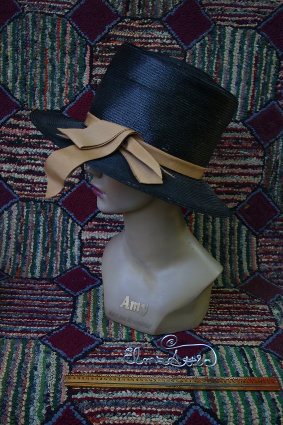 Vintage Black Straw Structured Bucket Hat - image 3