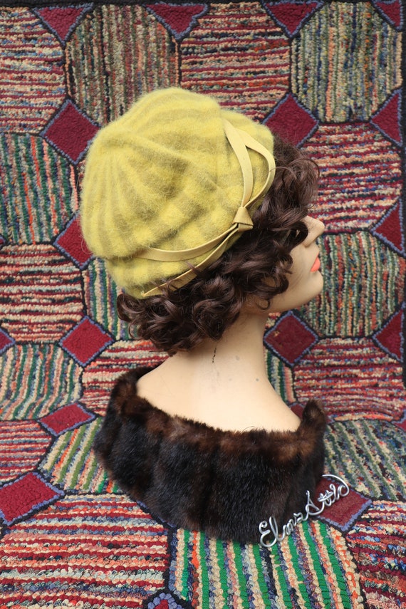 Vintage Wool Green Stripe Turban Hat - image 4