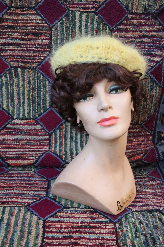 Vintage Yellow Hand Crochet Beret Hat