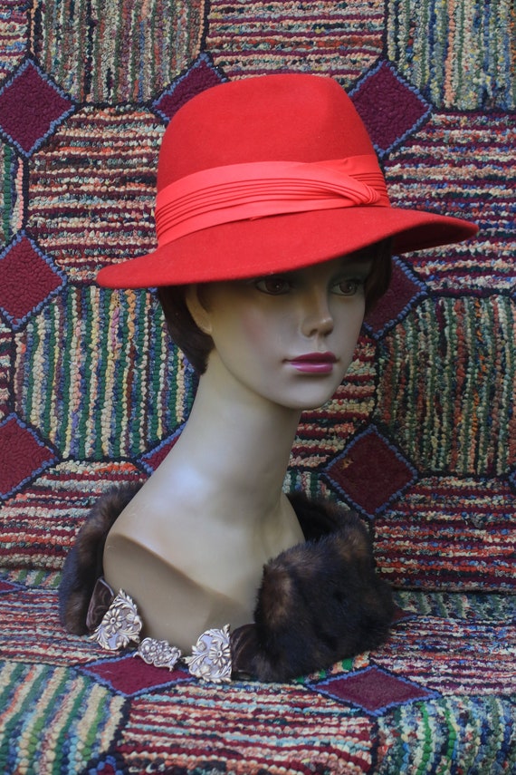 Vintage Cherry Red Fedora Hat