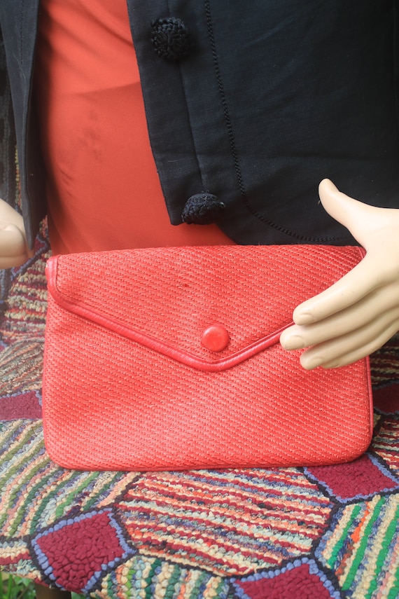 Vintage Red Woven Envelope Clutch