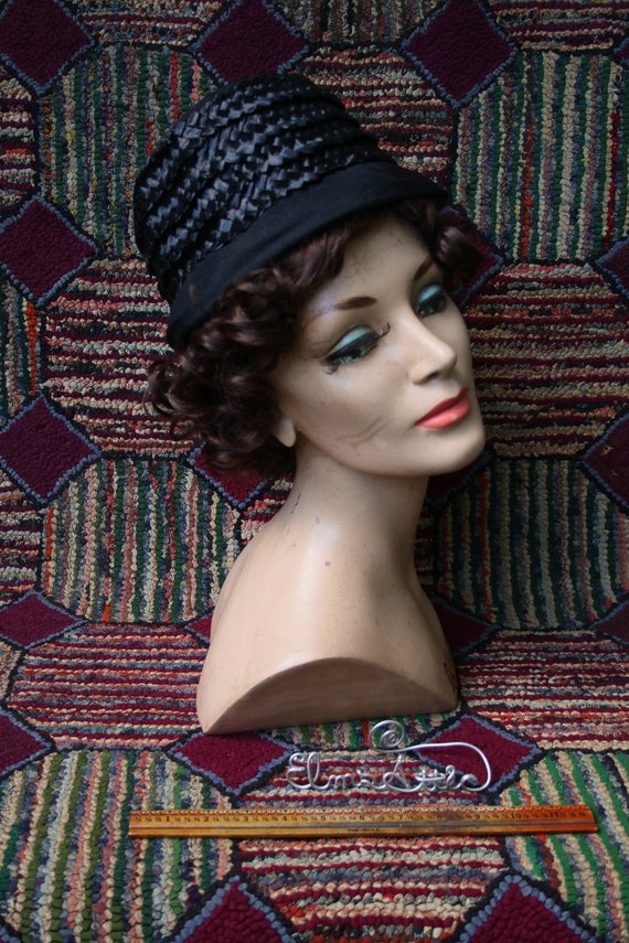 Vintage Black Raffia Flowerpot Hat