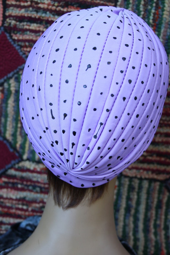 Vintage Handpainted Purple Turban with Polka Dots - image 4