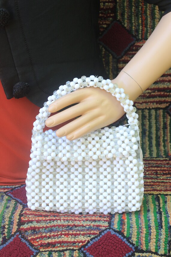 Vintage White Beaded Handbag