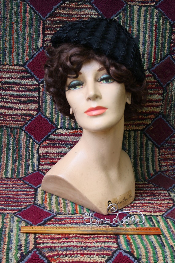 Vintage Black Straw Beret Hat