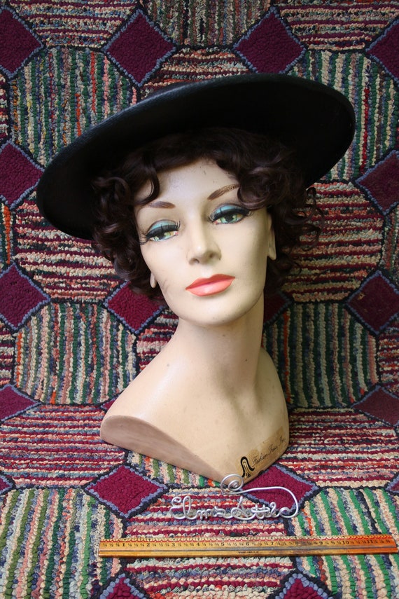 Vintage Black Straw Hat with Velvet Trim