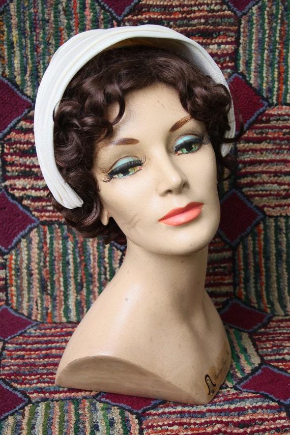 Vintage White Satin Mod Hat Gem