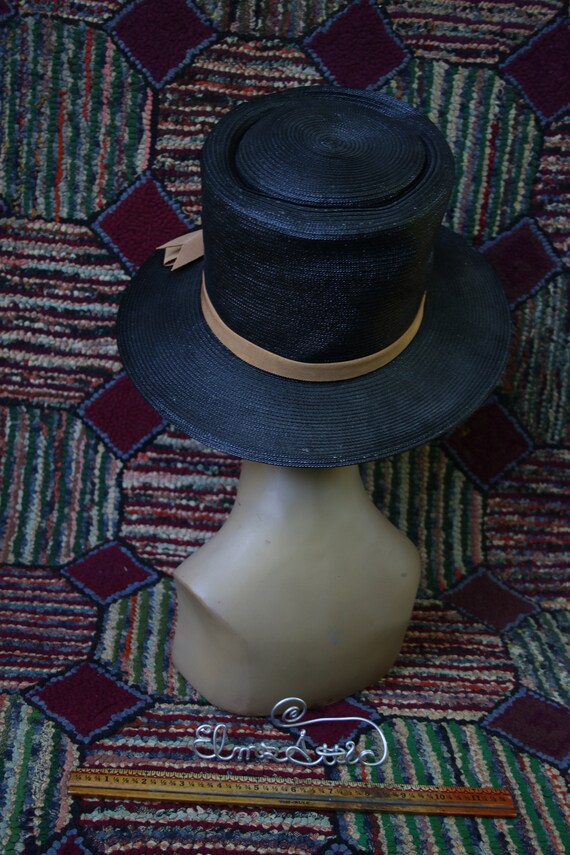 Vintage Black Straw Structured Bucket Hat - image 5