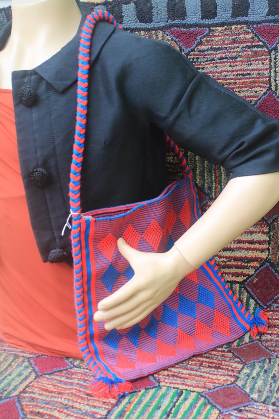 Vintage Woven Red and Blue Tourist Bag