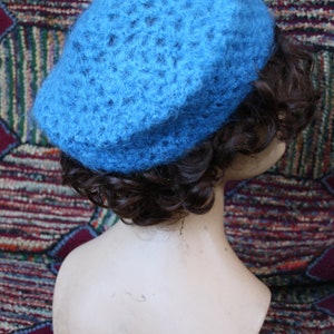 Vintage Handcrochet Electric Blue Beret Hat image 6