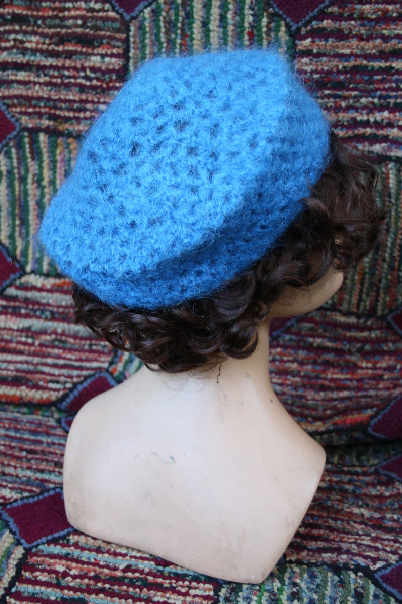 Vintage Handcrochet Electric Blue Beret Hat image 6