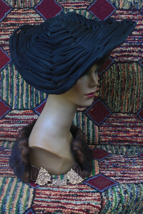 Vintage Black Woven Fabric Saucer Hat