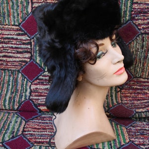 Vintage Black Rabbit Fur Ushanka Hat image 6