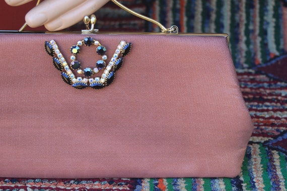 Vintage Handtrimmed Dusty Rose Clutch Purse - image 3