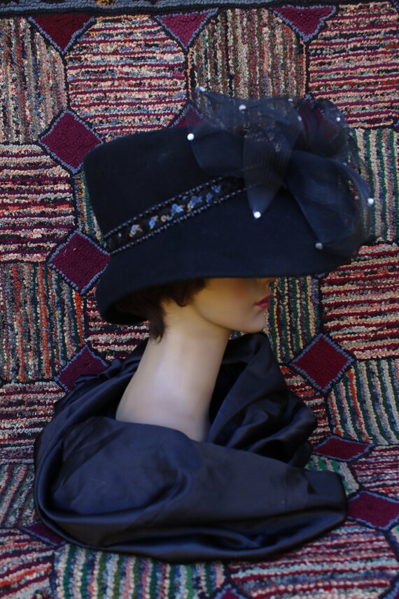 Vintage Black Felt Derby Hat - image 3