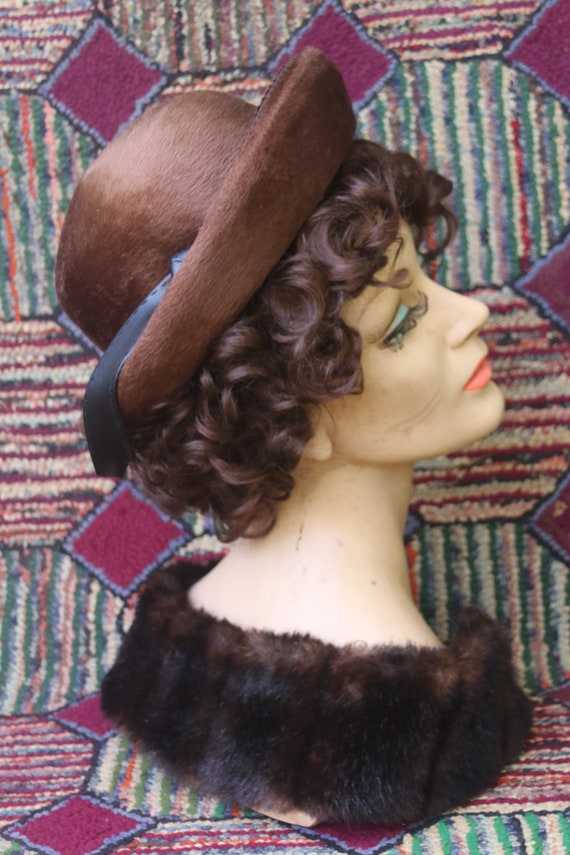 Vintage Brown Fur Felt Boater Hat