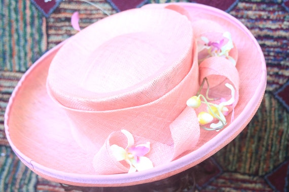 Vintage Pink Straw Wide Brim Hat