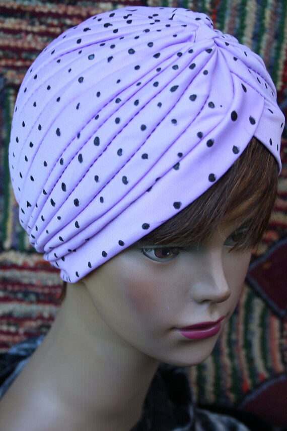 Vintage Handpainted Purple Turban with Polka Dots - image 6