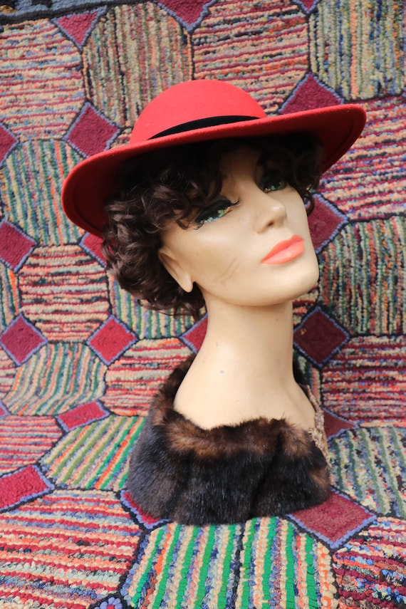 Vintage Red Wide Brim Hat