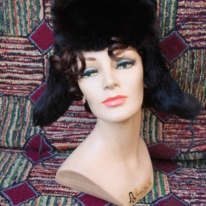 Vintage Black Rabbit Fur Ushanka Hat image 7