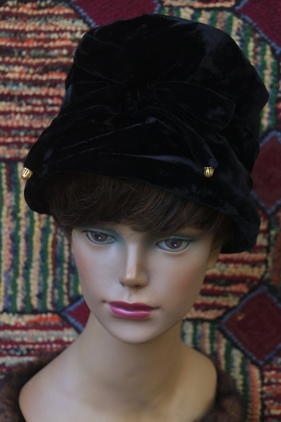 Vintage Black Velvet Mod Bucket Hat - image 2