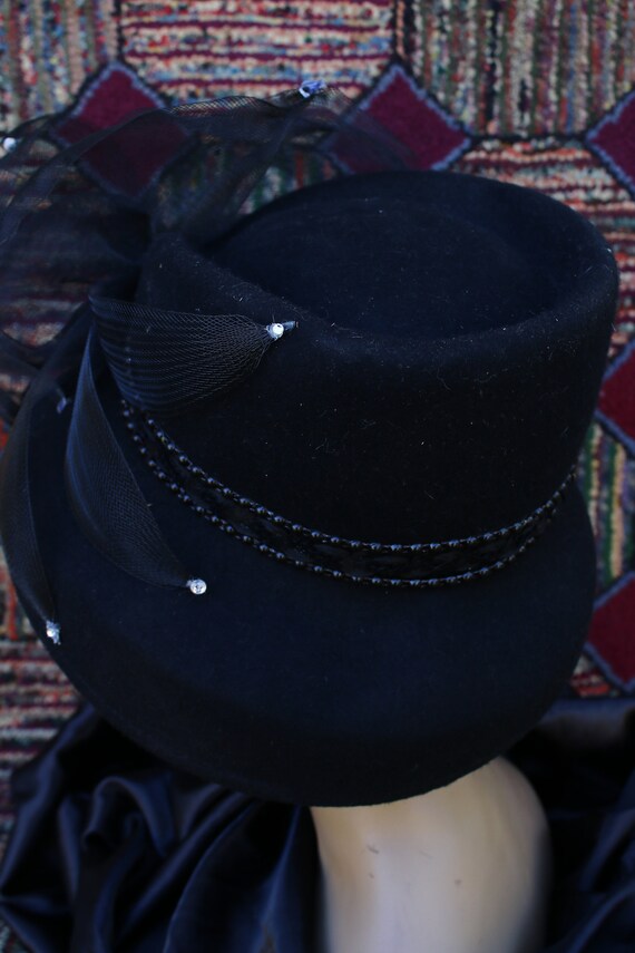 Vintage Black Felt Derby Hat - image 6